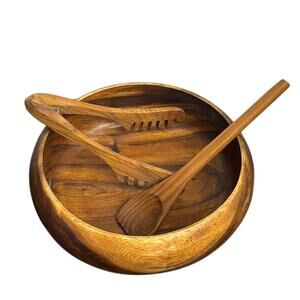 8 - Piece MCM Wooden Salad Bowl Serving Set - Serves 4 - EUC